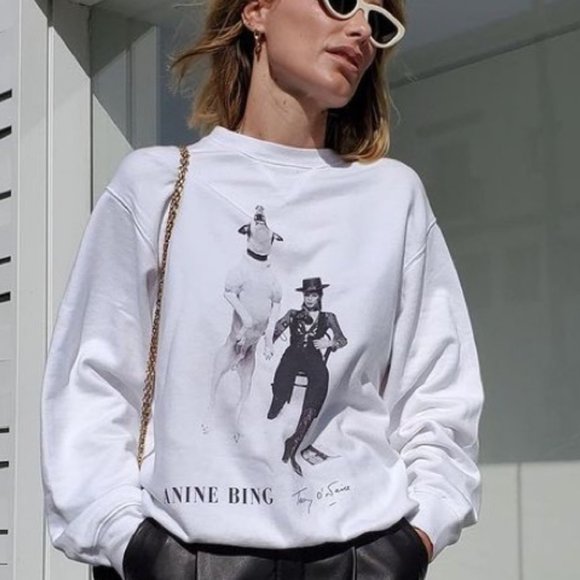 Anine Bing Tops - Anine Bing Ramona White Sweatshirt Terry O'Neill Sz Xs NWT